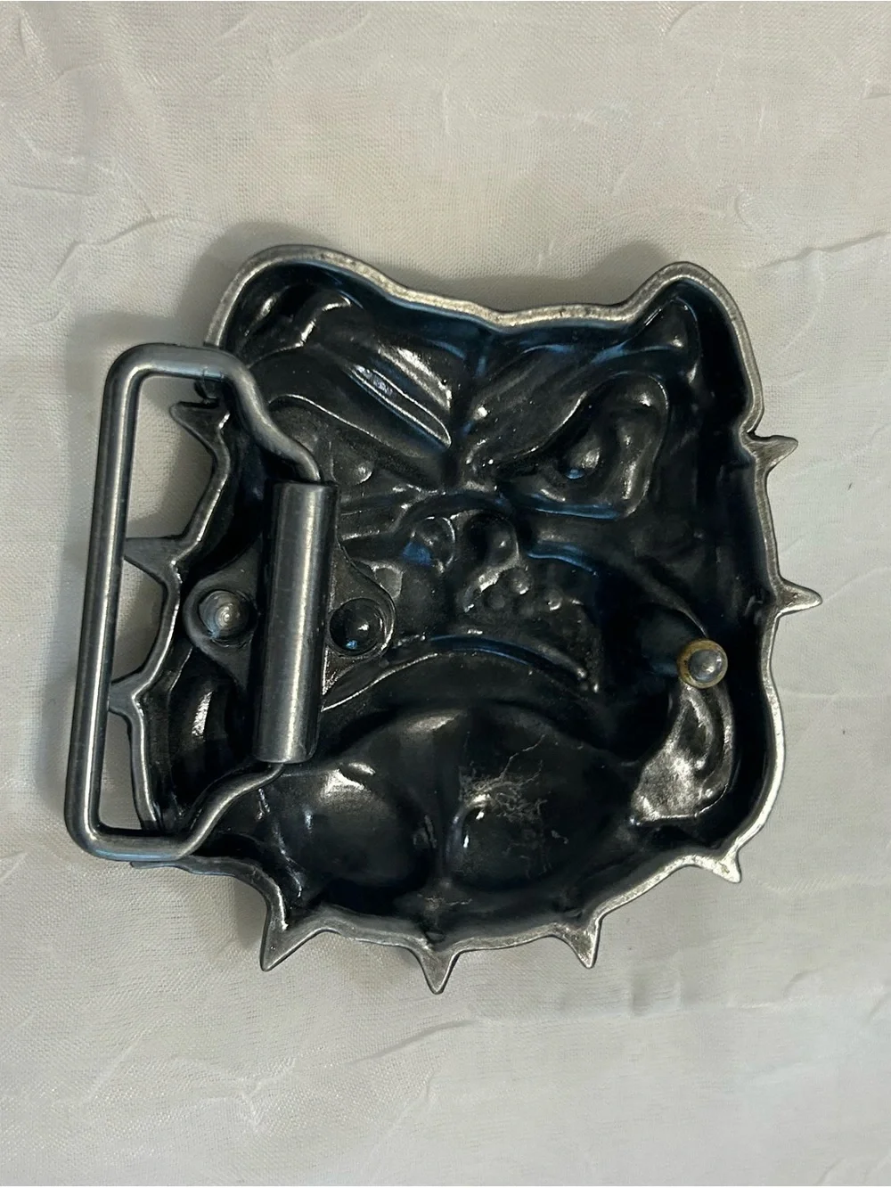 Bulldog Face Metal Belt Buckle - Silver